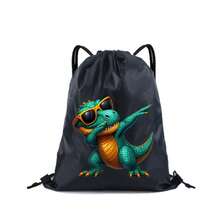 1pc Drawstring Bag With Fashion Glasses T-Rex Print, Lightweight Sports Backpack For Swimming & Fitness - Multicolor - View 4