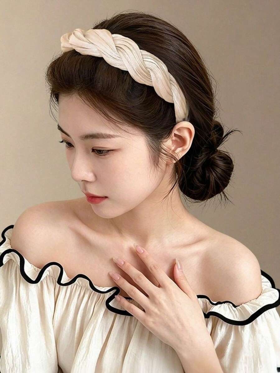 1件女款法式亮面網格波浪高冠髮箍,新款日常夏季洗臉髮飾,適合任何場合 - 多色2 - 查看 1