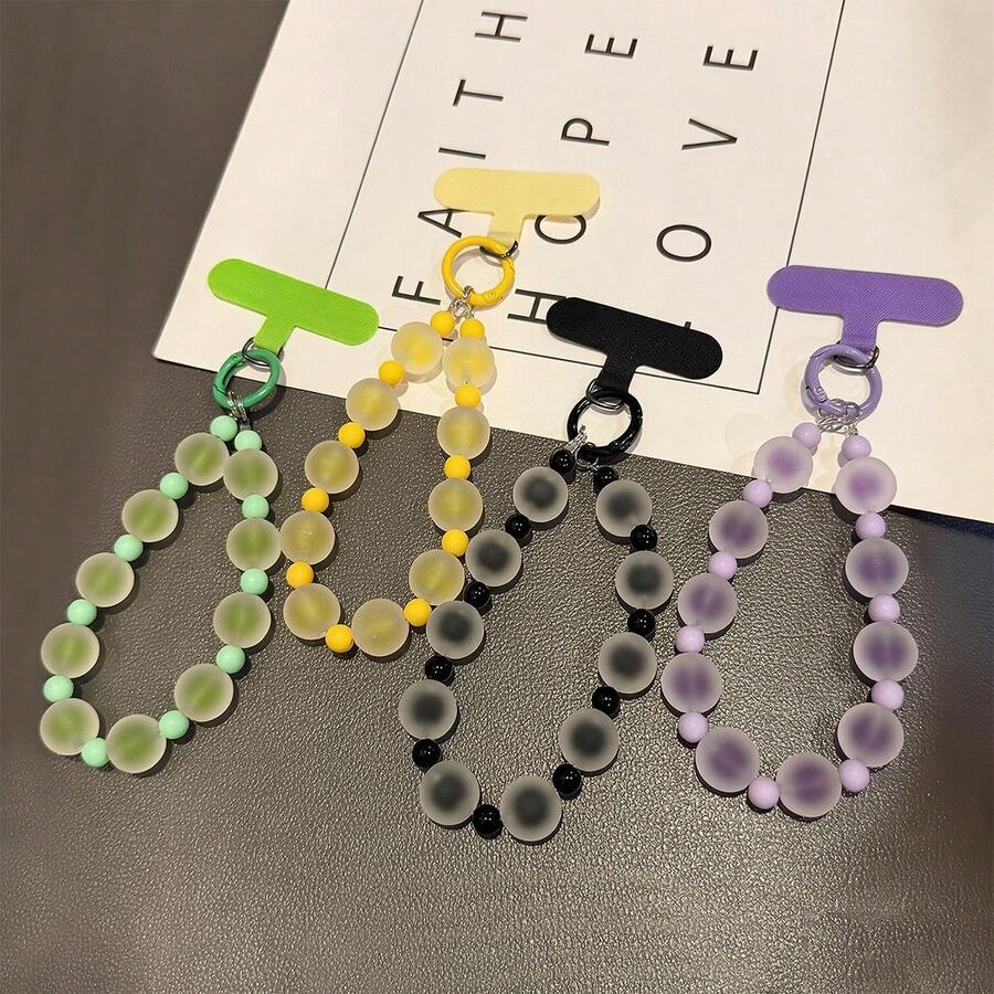 1pc Matte Beaded Phone Chain Charm, Unique Premium Frosted Texture Bracelet, Niche Wrist Chain, Summer Fresh Candy Color Hanging Chain, Travel Anti-Loss Charm, Camera/ Pendant, Bag/Case Strap With Clip - Multicolor - View 1