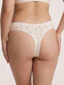 Aesletic 3PCS Plus Size Women's Floral Thong, Fresh-Style Lingerie Sexy - Multicolor - View 2