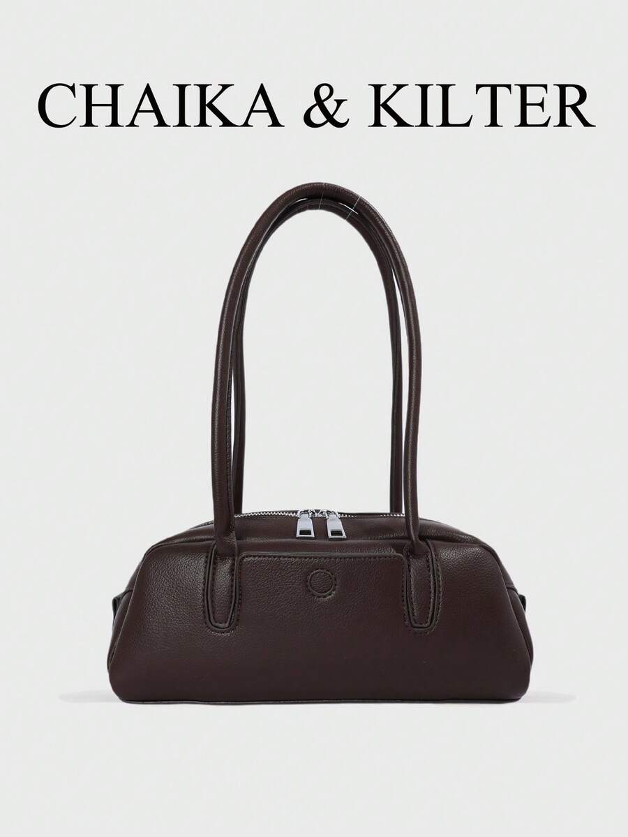 CHAIKA & KILTER 1pc Solid Color PU Fabric Women's Fashion Shoulder Boston Bowling Bag With Metal Eyelet Decor, Dual Handle Design And Zipper Closure, Suitable For Daily And Outing Use