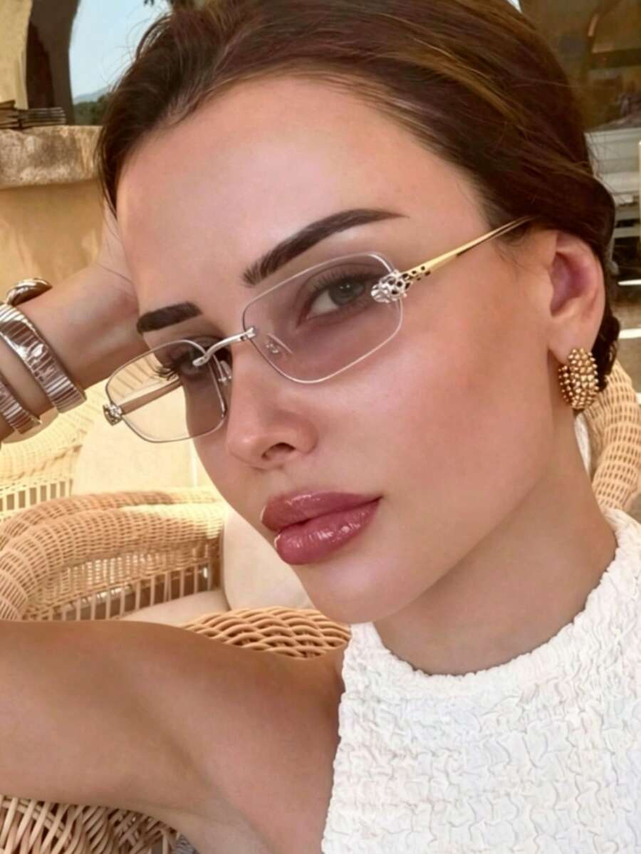 1對多邊形小框多功能個性化女款眼鏡,時尚個性眼鏡,適合旅行與海灘穿搭 - 2520-透明片 - 查看 1