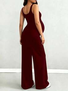 Parara Maternity Tank Top High Elasticity Jumpsuit, Comfortable & Fashionable Summer - Burgundy - View 3