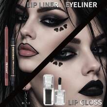 Fit Colors 3Pcs Goth Makeup Set, Double-Ended Heart Stamp Eyeliner Pen + Lip Liner + Black Lip Tint, Dark Gothic Halloween Costume Makeup Kit - Multicolor - View 6
