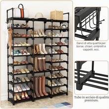 Vicye 10 Tier Metal Shoe Rack, 54-62 Pairs Shoes, Space Saving, With Hooks Entryway Living Room Bedroom WJYH - Black - View 4