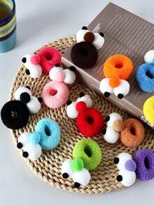 Nuevo coletero de pelo de peluche con ojos grandes divertidos para otoño/invierno, color caramelo, alta elasticidad, accesorio para el cabello de mujer con diseño de dibujos animados lindo, accesorio para peinado diario y temporada de vuelta al colegio - Multicolor - Ver 3