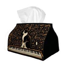 1pc Vintage Music Tissue Box - Multi-Functional Napkin Dispenser, 2 Sizes Available, Durable Polyester Material, Decorated With Suit Cat Piano Pattern, Suitable For Living Room, Holiday Theme Home Decor And Party Supplies - Multicolor - View 7