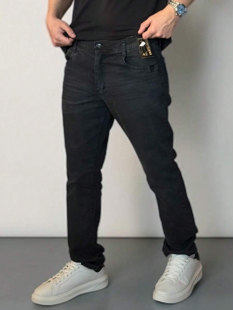 Men's Slim Fit Stretch Denim Jeans - 黑灰色 - 查看 1