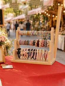 1 Wooden Desktop Jewelry Rack, Can Hold Bracelets, Bangles, Journal Tape, Keychains, And Bracelets. Detachable Design, Perfect For Storing Pendants, Hair Accessories, And Keychains. - Wood Color - View 5