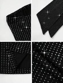 Women Fall Black Rhinestone Mini Dress,Strapless Backless Sash Bodycon Dress For Birthday Cocktail Going Out - Black - View 8