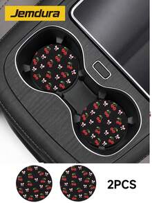 Jemdura, 2pcs Minimalist Bow & Cherry Pattern Leather Car Cup Holder Coasters, Non-Slip Round Cup Holder Liners, Easy To Clean Universal Car Cup Holder Liners, Suitable For Car Interior Decoration, Great Gift For Car Enthusiasts - Multicolor - View 2