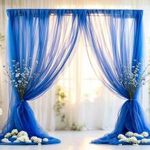 1/2Pcs Elegant Navy Blue Mesh Tulle, Classic Transparent Sheer Fabric, Valentine's Day Romantic Hanging Decor DIY Essential, Perfect For Various Ceremony Backgrounds, Wedding Theme Background Decoration, Christmas Decoration Top Choice, Bachelor Party, Social Ball, Table Runner, Chair Back Decoration, Clothing/Veil Embellishment, Halloween Atmosphere Decoration Hanging Multi-Functional Decor, Can Be Freely Cut For Party Banners, Bunting - Blue - View 12