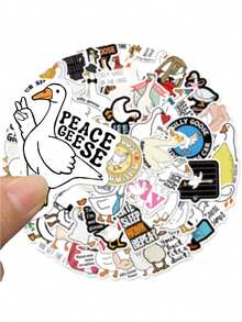 50張趣味鵝貼紙，DIY剪貼簿、筆電、水壺、手機、吉他防水裝飾貼紙，學校用品，開學季 - 彩色 - 查看 9