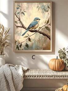 1 pieza Póster Vintage El Pájaro se Posó en la Rama, Impresión de Arte de Flores en Flor, Decoración de Granja, Pintura de Moda Rendy para Dormitorio, Sala de Estar, Cocina, Hogar, Decoración, Regalo de Decoración de Halloween y Navidad, Material de Lienzo, Marco Opcional - Multicolor - Ver 6