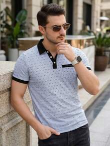 Men's Summer Fashion Versatile Fine Dotted Print Pocket Polo Shirt - Multicolor - View 5