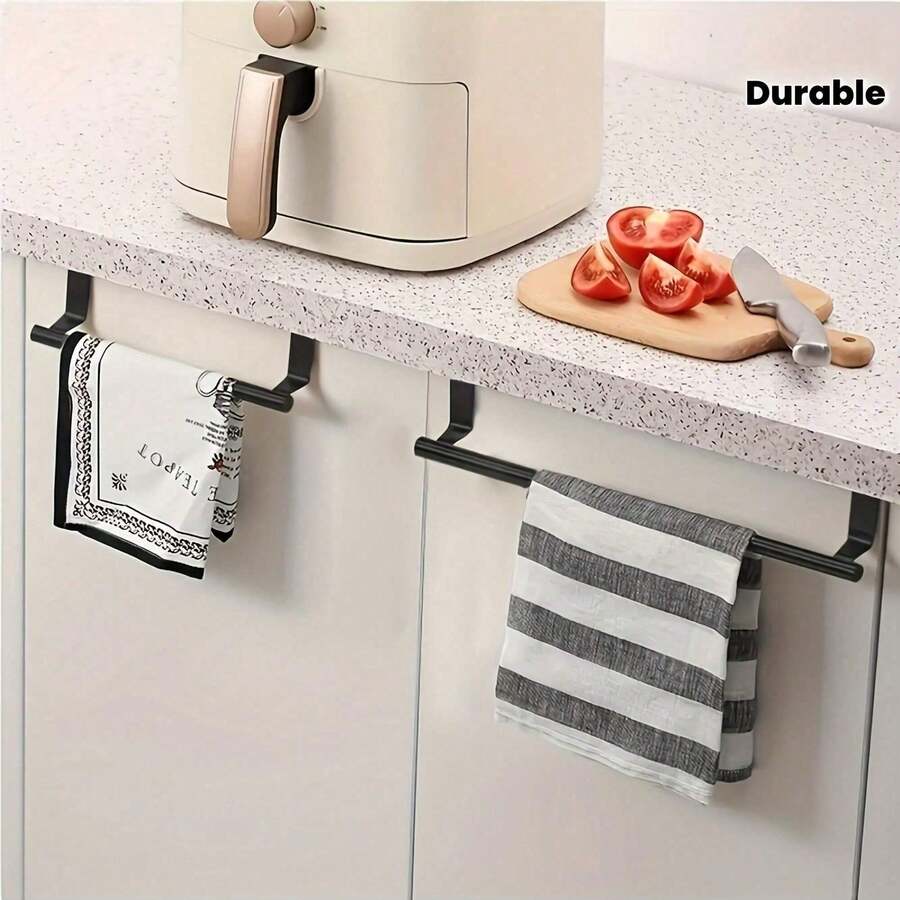 1pc Stainless Steel No-Drill Towel Rack, No-Punch Cabinet Door Hanging Towel Rack, Space-Saving Hanging Storage Organizer, Suitable For Kitchen Cabinets, Bathroom Washcloth Rack, Home Cleaning Cloth Rack, Kitchen Storage Accessories, Kitchen Storage Organizer, Kitchen Decor, Home, Kitchen Storage Organizer, Kitchen Accessories, Kitchen Storage Rack, College Essentials, Kitchen Storage Organizer - Black - View 1