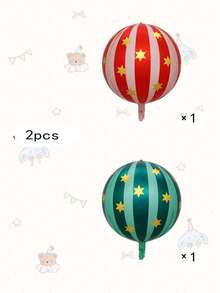 2pcs 22 Inch 4D Striped Star & 3D Round Foil Balloons, Birthday Party Decorations, Suitable For 1st Birthday Party Scene Arrangement - Multicolor - View 7