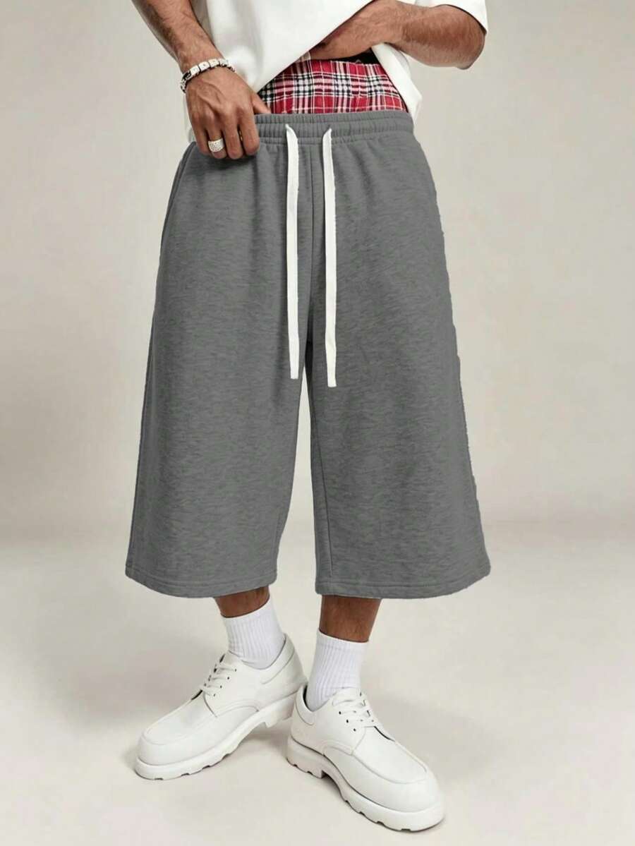 Men's 3/4 Length Sweatpants Shirt, 1pc American Loose Silhouette 3/4 Sweatpants, Wide Leg 3/4 Design Flattering Leg Shape Summer Sports - Dark Grey - View 1