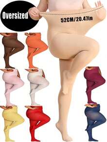 1 par de medias de cintura alta transparentes para mujer talla grande, medias de cintura ancha ultra elásticas y moldeadoras, medias de unicolor amigables con la piel para uso diario - Multicolor - Ver 2