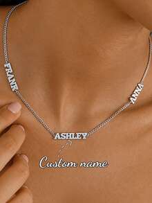 Collar personalizado con nombre, exquisito collar personalizado con múltiples nombres, collar de cadena cubana de acero inoxidable personalizado, regalo perfecto, regalo del Día de la Madre - Cadena 3NK de plata - Ver 2