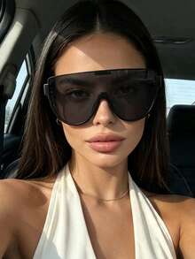 1 Pair Women's Oversized Personalized Retro Fashion Glasses, Versatile And Minimalist, Suitable For Summer Beach Vacation, Outdoor Activities And Travel - Black - View 2