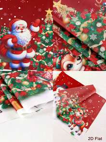 1pc 2D Flat Red Christmas Microwave Oven Cover,Polyester Santa Reindeer Tree Pattern Toaster Cover,Protective Dustproof Wrap For Holiday Kitchen - Multicolor - View 4