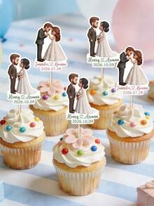 Customized Photo Cupcake Toppers, Personalizable With Name, Wedding Date And Photo, Romantic Dessert Table Decor, Suitable For Wedding Reception, Engagement Party, Anniversary, Wedding Celebration And Birthday Cake Display - Multicolor 1 - View 9
