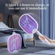 2 In 1 Foldable  Electric Bug Zapper Racket UV Bug Zapper 90° Rotatable Head USB Rechargeable Mosquito Insect Killer For Indoor Bedroom Kitchen Patio Camping Backyard Use - A - View 7