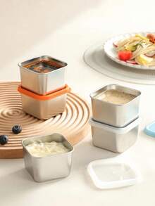 1/3pcs Stainless Steel Mini Sealed Containers, Tomato Salad Sauce Small Boxes With Lids, Portable Outdoor Dip Sauce Cups - Multicolor - View 4