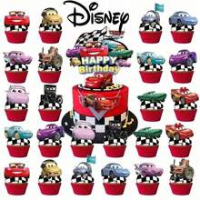 DOBBLE Juego de adornos para tartas con patrón de coche de carreras de dibujos animados, estilo bandera a cuadros, adornos para cupcakes de feliz cumpleaños para fiesta temática de carreras para niños - Multicolor - Ver 10