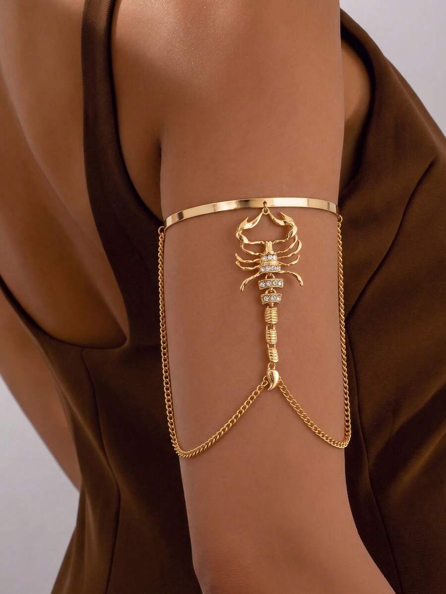 1 buah Gelang Lengan Rumbai Kalajengking Berlian Imitasi Warna Emas Mewah Gaya Eropa dan Amerika, Cocok untuk Pemakaian Sehari-hari Wanita, Kencan, Pesta Malam, Hadiah Liburan - Emas - View 1