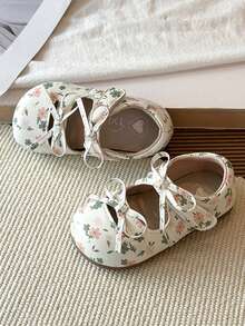 Girls' Flat Shoes Spring/Autumn New Floral Bow Princess Shoes Soft Sole Non-Slip Children's Mary Jane Shoes - Beige - View 6