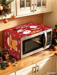 1pc Red Christmas Microwave Cover, Gingerbread Man & Penguin Pattern Toaster Dust Cover, 2D Flat Polyester Oven Dust Cover, Christmas Kitchen Decor - Multicolor - View 7