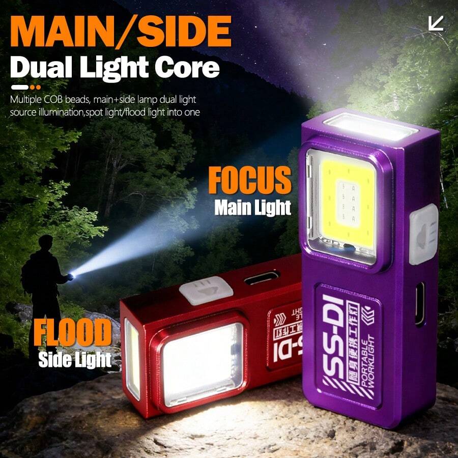 Ultra Bright Mini LED Multi-Function Flashlight, USB Rechargeable Handheld Light, Magnetic Work Light, 4 Lighting Modes, With Red & Blue Side Warning Lights, Compact Portable Design, Suitable For Home Emergency, Hiking, Camping, Fishing, Work And Car Repair - Multicolor - View 1