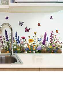 Watercolor Spring Tulip, Sunflower, Wildflower & Butterfly Waistline Wall Decal, Self-Adhesive Removable Waterproof PVC Decorative Sticker, Country Style Window Sill Glass, Bedroom, Living Room Wall Renewal Floral Window Sticker - Wall Stickers - View 9