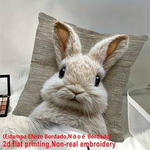 1pc Cute Rabbit Printed Pillow Cover, Non-Embroidered Plush-Like Single-Sided Printed Cushion Cover, Zipper Closure, Pillow Insert Not Included, Washable, Adorable Style, Suitable For Sofa, Bed, Living Room Decor, 2D Flat Printing - Multicolor - View 4