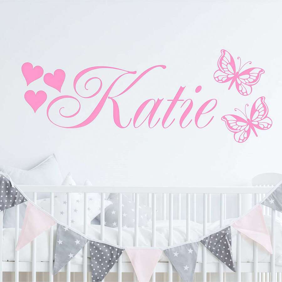 Personalized Name Wall Decal Butterfly Heart Decor(Sticker Only) - Multicolor - View 1