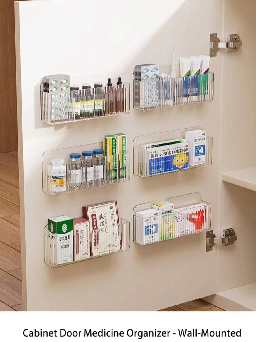 Home Use No-Drill Vertical Stripe Acrylic Wall-Mounted Storage Basket, Dedicated For Bathroom Sink Cabinet Door, Skincare Products, Makeup Tools, Face Mask Divider Organizer Box - Multicolor - View 1