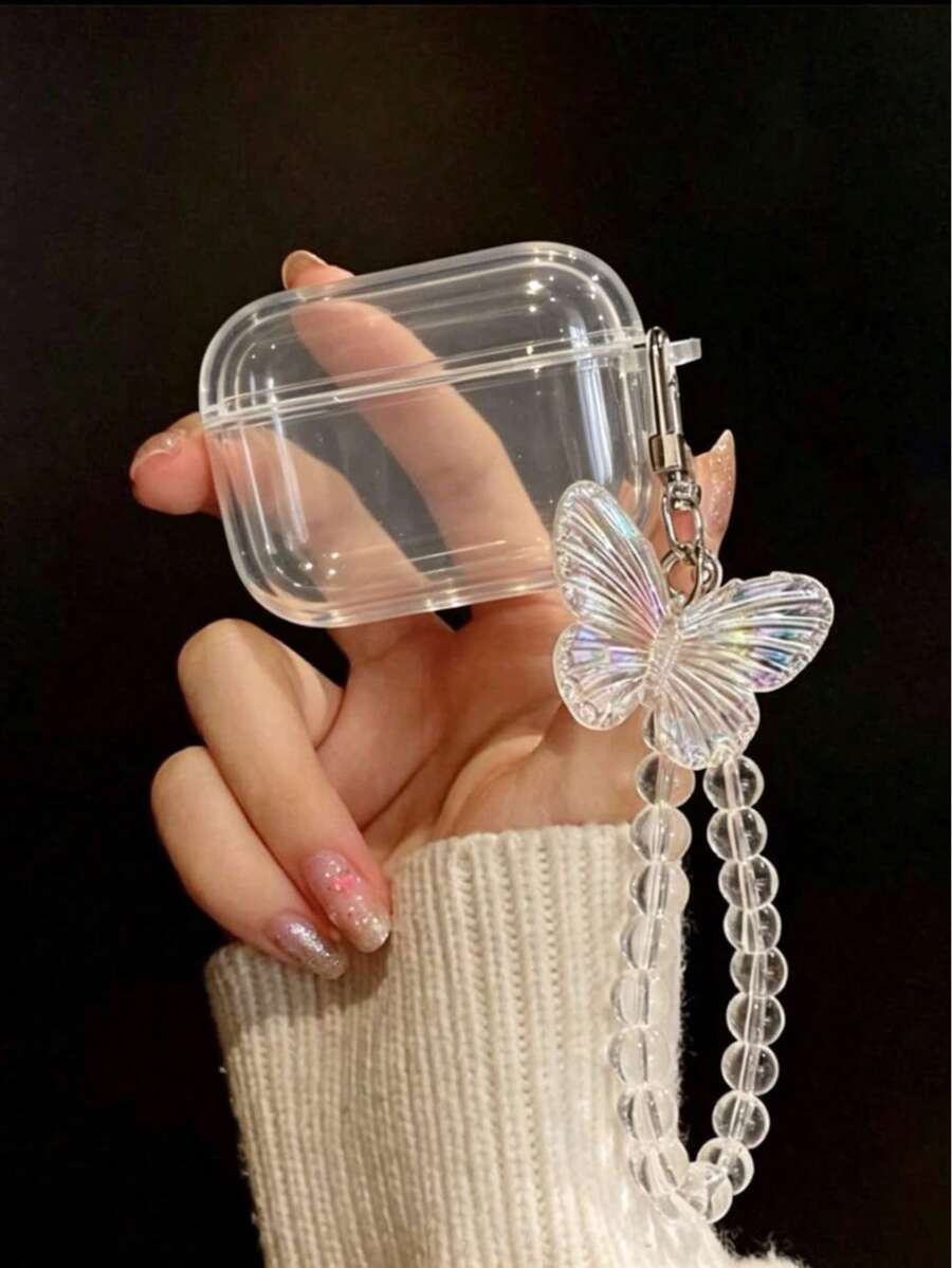 Iridescent Butterfly Chain High Transparency TPU Earphone Case Cover - Clear - View 1