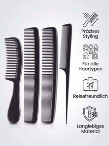 4pcs Black Professional Fine Tooth Comb Set, High-End Salon Styling Combs, Precise Hair Parting And Shaping, Unisex Hair Styling Tools, Portable Travel, Holiday And Back To School Essential Hair Accessories, Barbershop Styling Supplies - Black - View 3