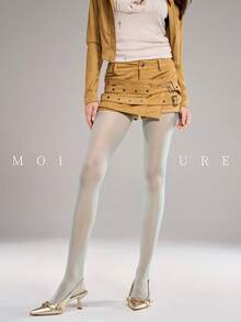 MOIRÉALLURE 1件純色適合日常穿著基礎緊身褲 - 薄荷藍 - 查看 3