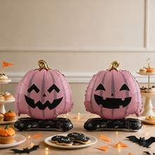 2pcs Pink Base Pumpkin AB Side Balloon Suitable For Halloween Party Decoration Aluminum Foil Cartoon Shaped Balloon Set - View 2