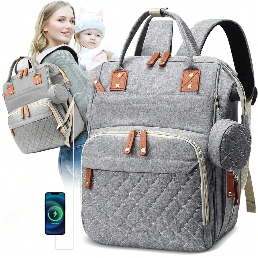 Mochila Bolsa Maternidade Original Impermeável Porta mamadeira Fralda Menina Menino Alta qualidade - Chumbo - Visão 1
