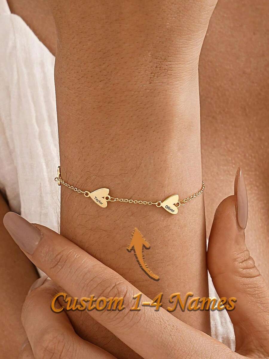 Personalized Heart-Shaped Name Bracelet, Customized Letter Bracelet, Women's Charming Gold Bracelet, Birthday Gift, Mother's Gift, Christmas Personalized Gift, Anniversary Gift - Multicolor - View 1