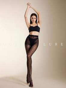 MOIRÉALLURE 1pc Solid Color Suitable For Daily Life Fashion Jacquard Tights - Black - View 1