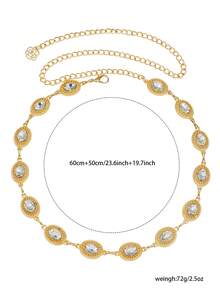 1pc Exquisite Oval Alloy Rhinestone Adjustable Waist Chain Belt For Women, Suitable For Family And Friends Gift, Daily Matching With Jeans, Skirts And Jackets - Oval Waist Chain - View 6