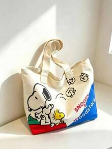 SNOOPY 1件裝卡通史努比帆布托特包，大容量單肩手提包，可愛花生漫畫印花休閒包，適合學校日常購物，送給女孩和女性的可愛禮物 - 多色 - 查看 8