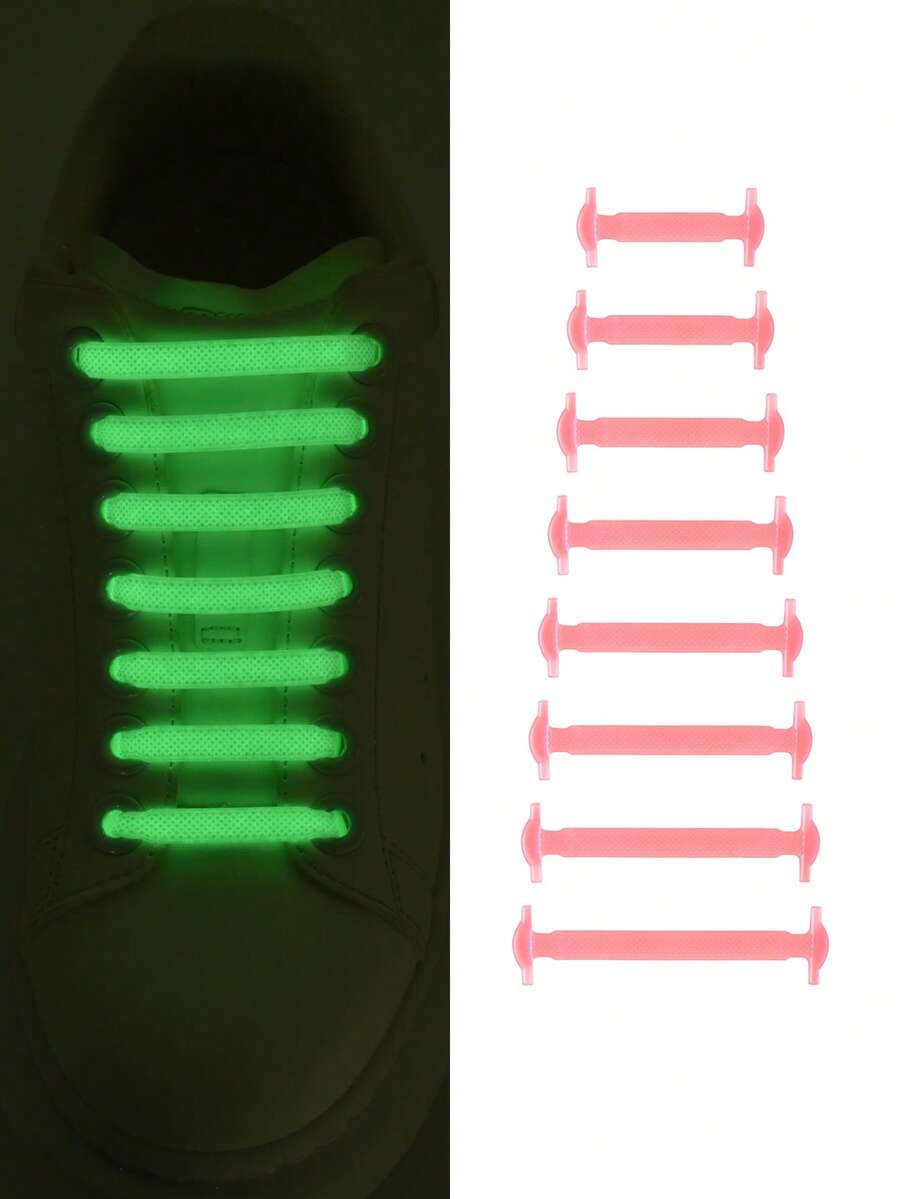 16入/包 螢光發光矽膠免繫彈性鞋帶，強光下呈現螢光效果