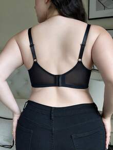 1pc Plus Size Women's Wireless Lace Bra, Breathable Anti-Slip, High Support, Adjustable Straps, Seamless Design, Suitable For Daily Wear - Black - View 3