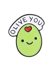 清新卡通橄欖諧音語錄「Olive You」琺瑯胸針 心形雲朵愛心文字胸章 可愛背包裝飾徽章 - 綠色 - 查看 10